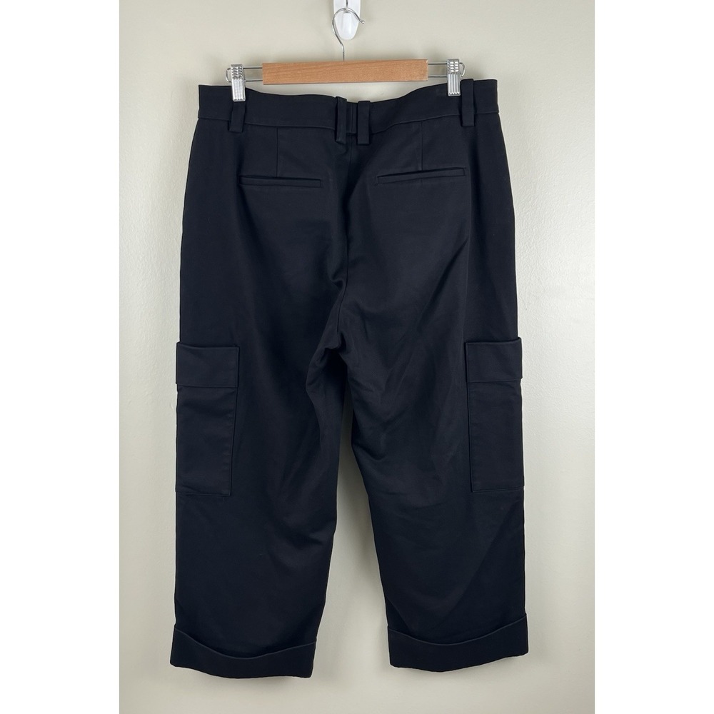 VINCE Women's Cotton Stretch Cropped Utility Pant Wide Leg Black Minimalist 12 - Picture 4 of 10